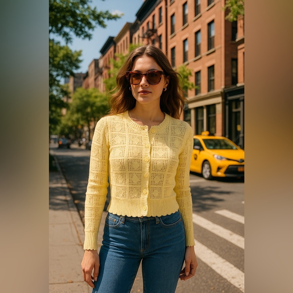 Women’s Faith & Zoe Buttercream Yellow Knit Button-Front Cardigan Sweater Medium - Picture 6 of 13